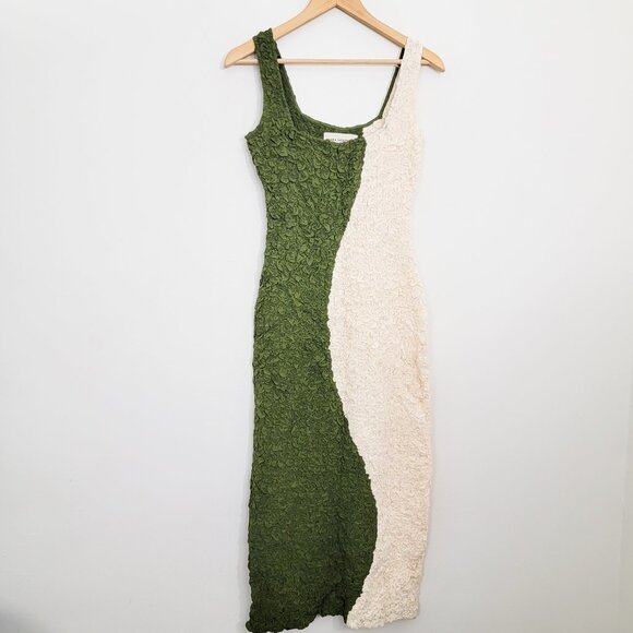 Mara Hoffman Sloan Popcorn Dress in Green Cream Small - Picture 2 of 9